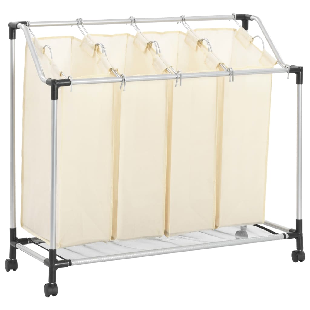 vidaXL Laundry Sorter with 4 Bags Cream Steel-0