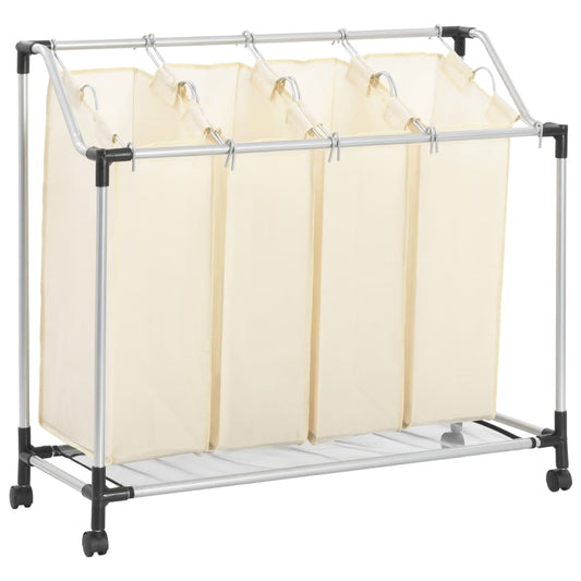 vidaXL Laundry Sorter with 4 Bags Cream Steel-0