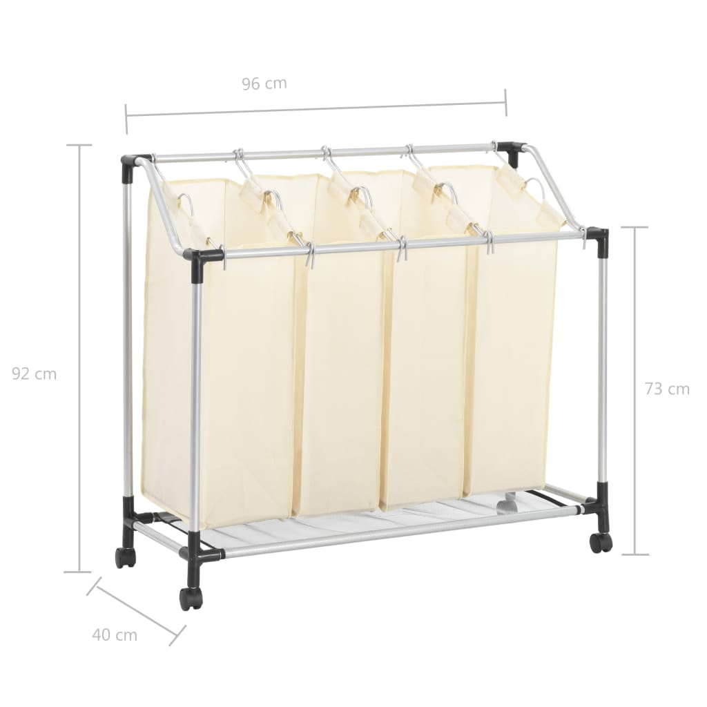 vidaXL Laundry Sorter with 4 Bags Cream Steel-3