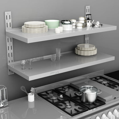 vidaXL Wall Shelf Floating Wall Mounted Display Shelf for DVD Stainless Steel-5