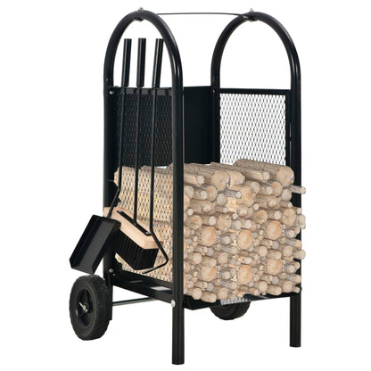 vidaXL Firewood Cart Black 11.8"x13.8"x31.9" Steel-0
