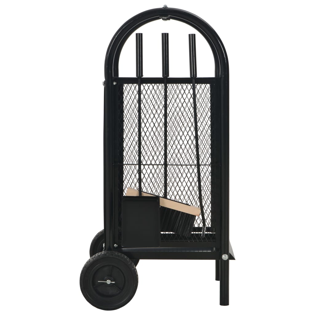 vidaXL Firewood Cart Black 11.8"x13.8"x31.9" Steel-1