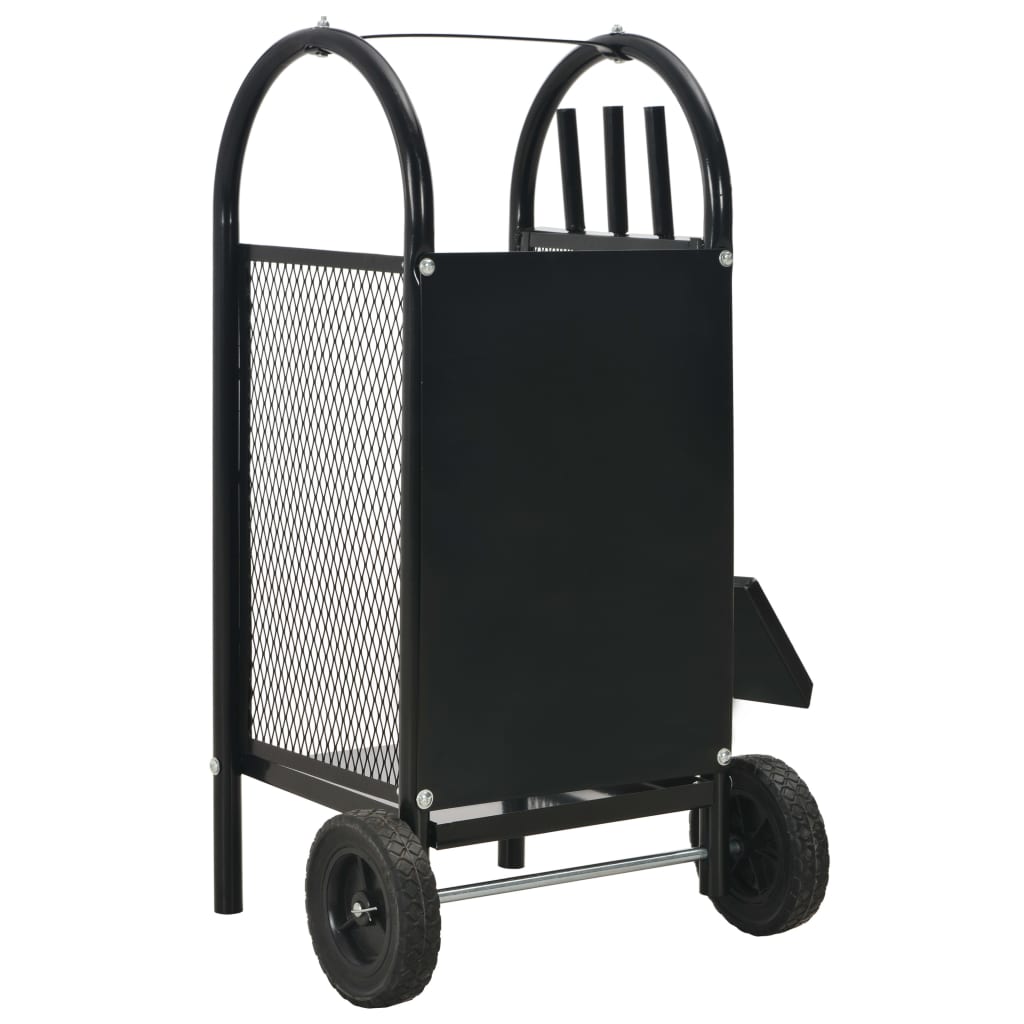 vidaXL Firewood Cart Black 11.8"x13.8"x31.9" Steel-2