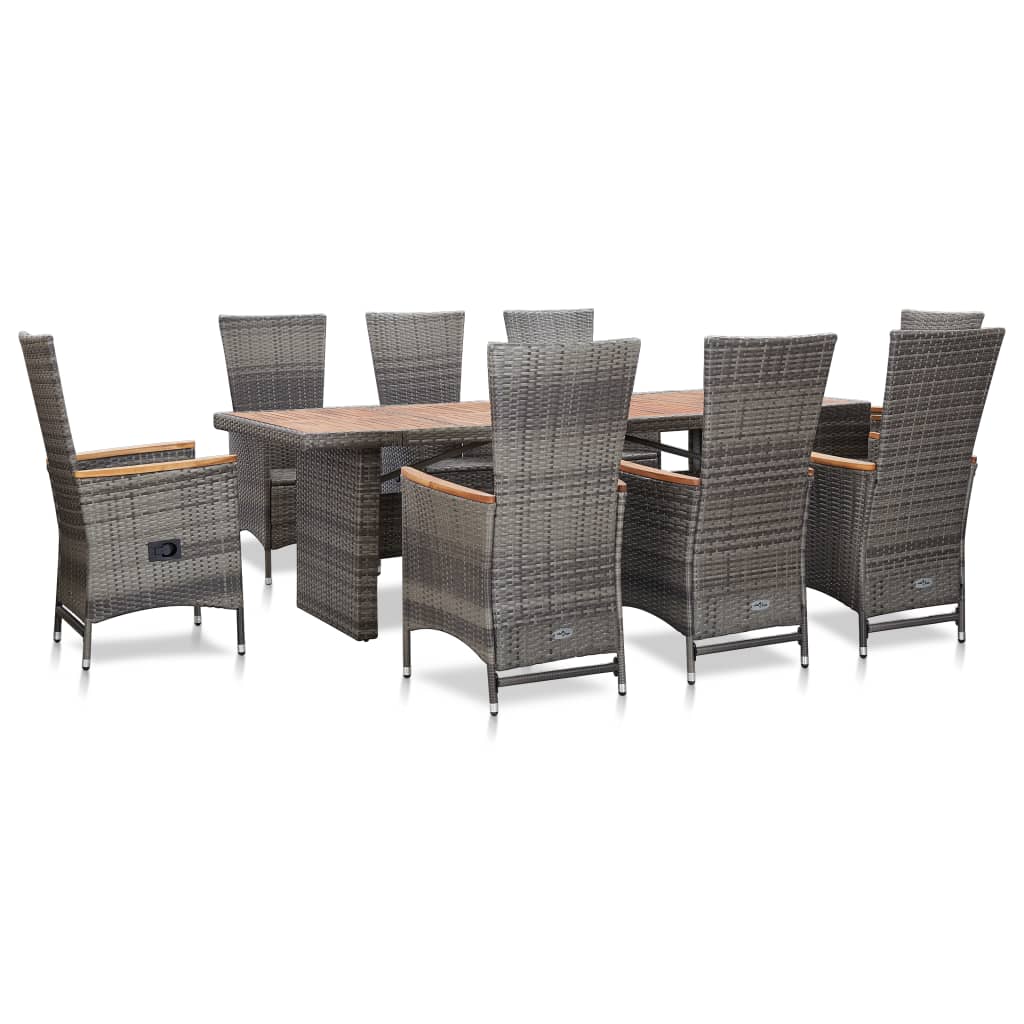 vidaXL 9 Piece Patio Dining Set with Cushions Poly Rattan Gray-1