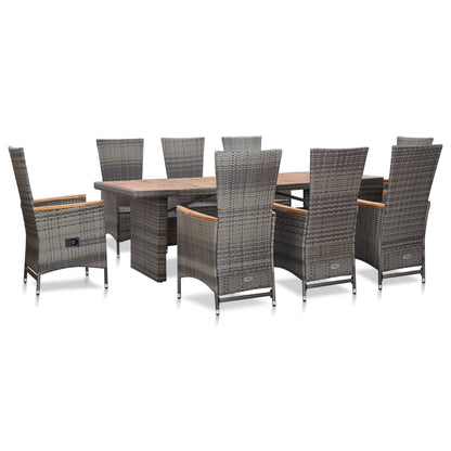 vidaXL 9 Piece Patio Dining Set with Cushions Poly Rattan Gray-1