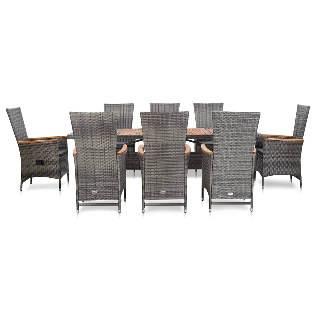 vidaXL 9 Piece Patio Dining Set with Cushions Poly Rattan Gray-3