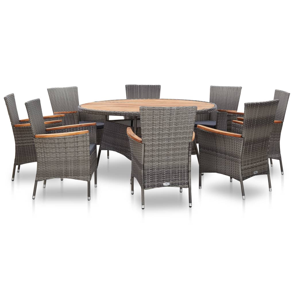 vidaXL Solid Acacia Wood Outdoor Dining Set 7/9 Piece Poly Rattan Gray Dinner-0