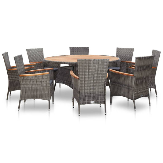 vidaXL Solid Acacia Wood Outdoor Dining Set 7/9 Piece Poly Rattan Gray Dinner-0