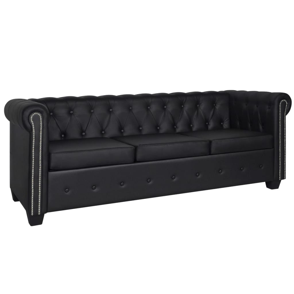 vidaXL Chesterfield Sofa Set 2-Seater and 3-Seater Black Faux Leather-3