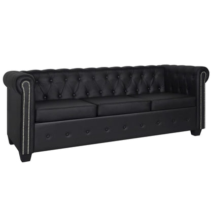 vidaXL Chesterfield Sofa Set 2-Seater and 3-Seater Black Faux Leather-3