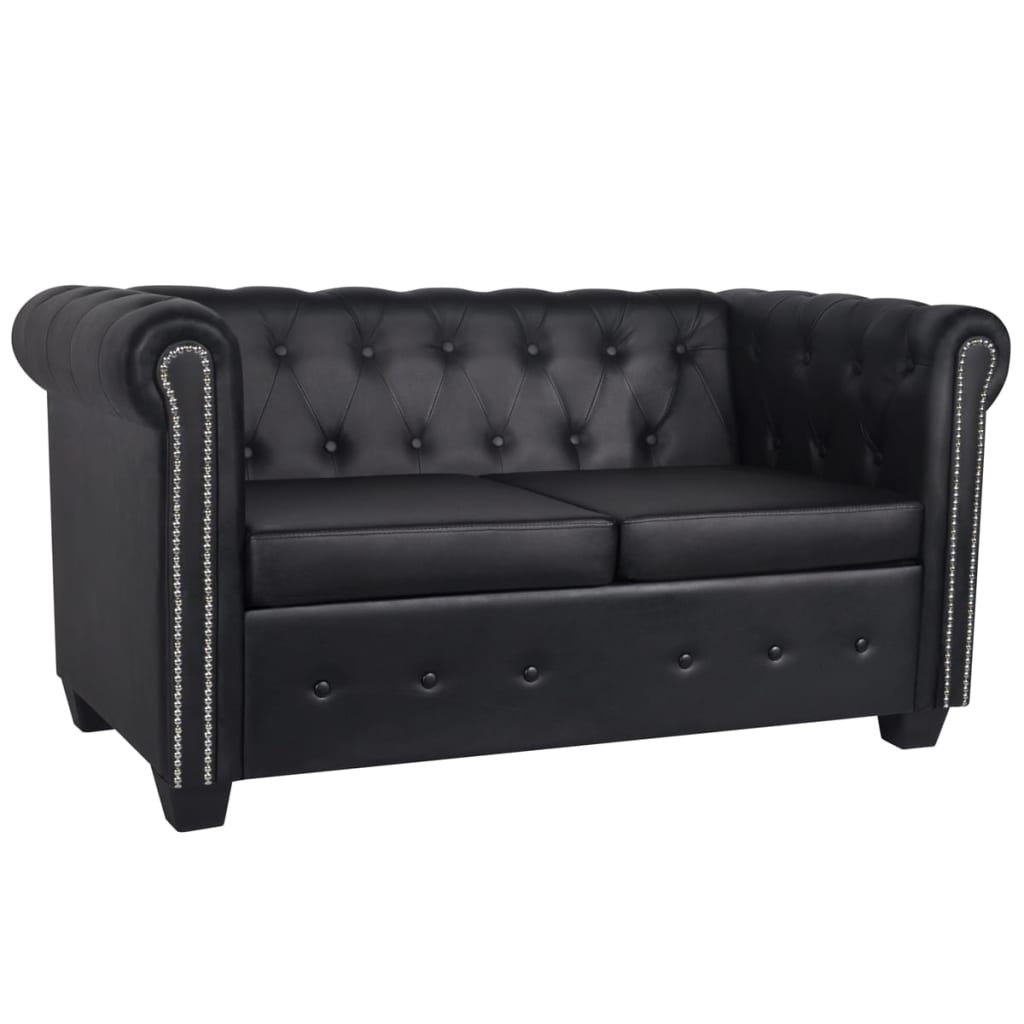 vidaXL Chesterfield Sofa Set 2-Seater and 3-Seater Black Faux Leather-4