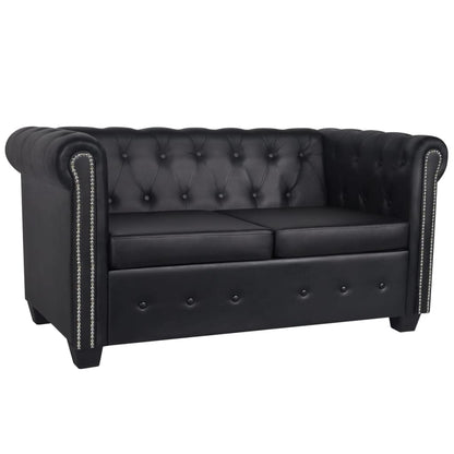 vidaXL Chesterfield Sofa Set 2-Seater and 3-Seater Black Faux Leather-4