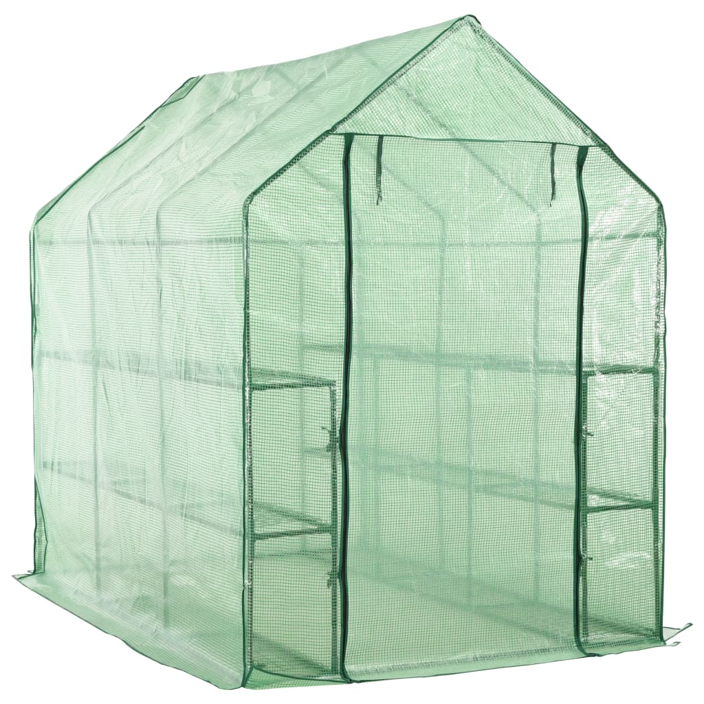 vidaXL Walk-in Greenhouse with 12 Shelves Steel 56.3"x84.5"x77.2"-0