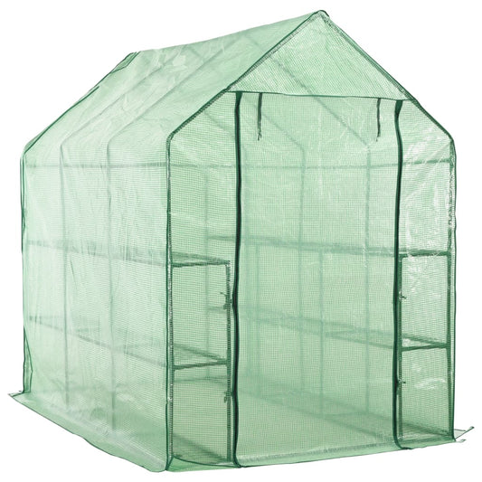 vidaXL Walk-in Greenhouse with 12 Shelves Steel 56.3"x84.5"x77.2"-0