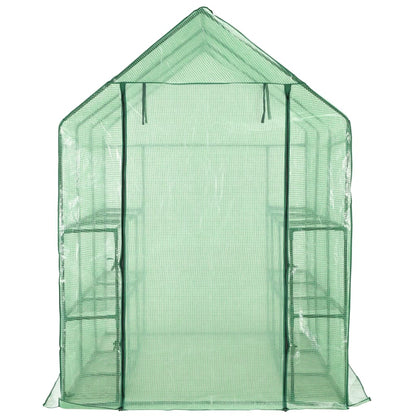 vidaXL Walk-in Greenhouse with 12 Shelves Steel 56.3"x84.5"x77.2"-3