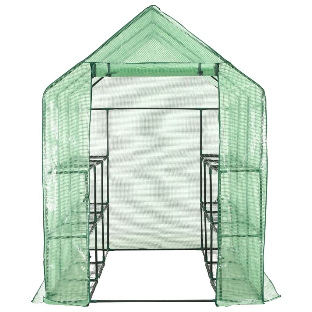 vidaXL Walk-in Greenhouse with 12 Shelves Steel 56.3"x84.5"x77.2"-4