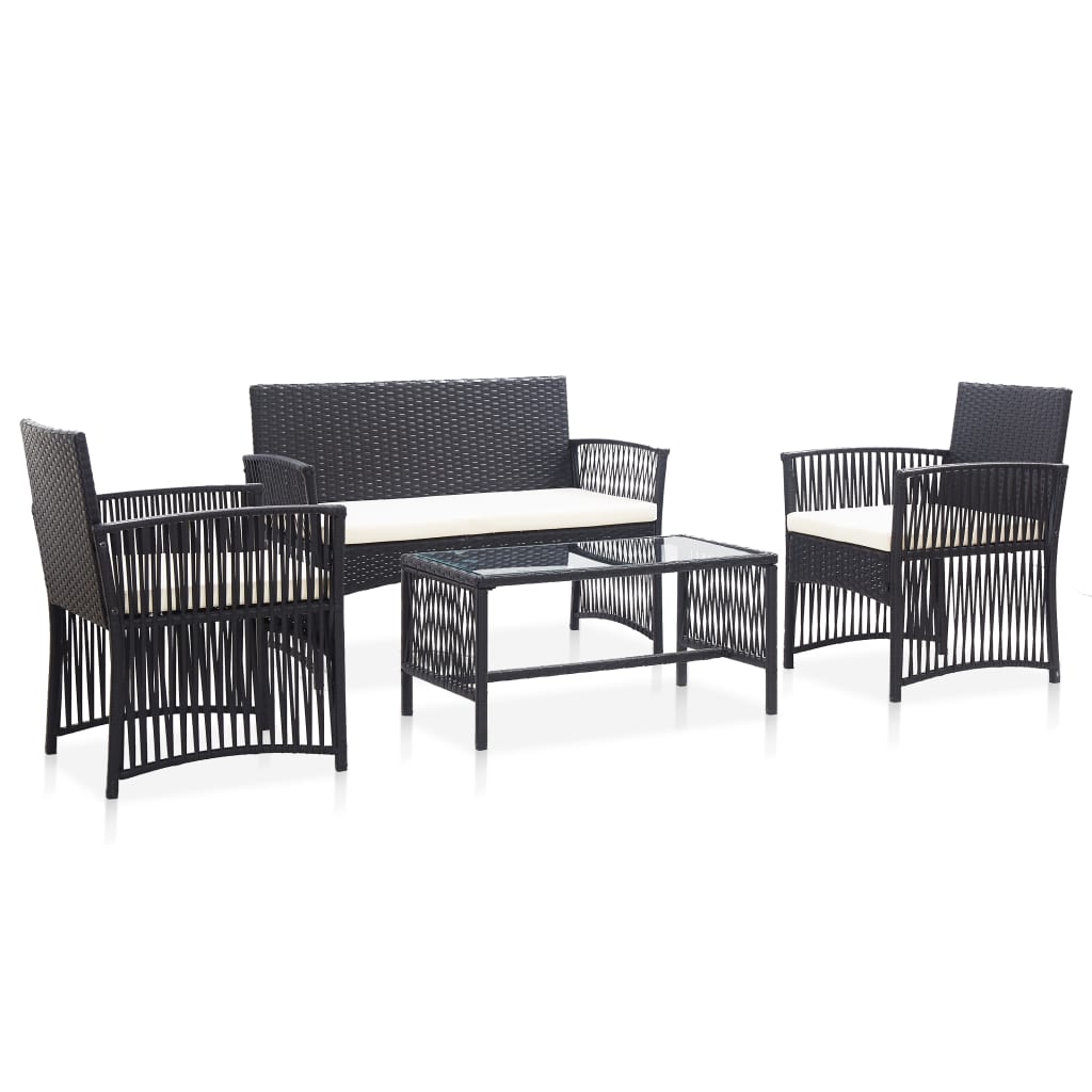 vidaXL Patio Furniture Set 4 Piece Patio Sofa Conversation Set Poly Rattan-3