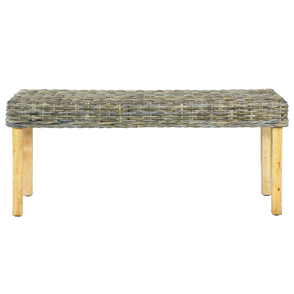 vidaXL Bench Dining Bench Wooden Seat Natural Kubu Rattan and Solid Mango Wood-0
