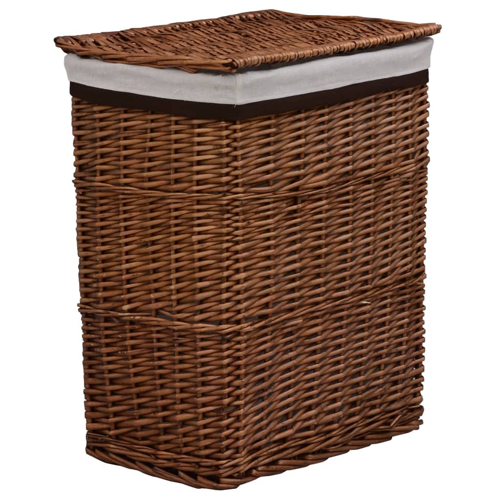 vidaXL Laundry Basket Willow Bathroom Household Supply Box Bin Brown/White-1