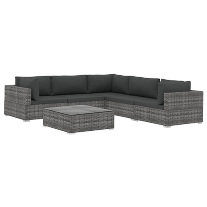 vidaXL Patio Furniture Set 6 Piece Patio Sectional Sofa with Table Poly Rattan-3