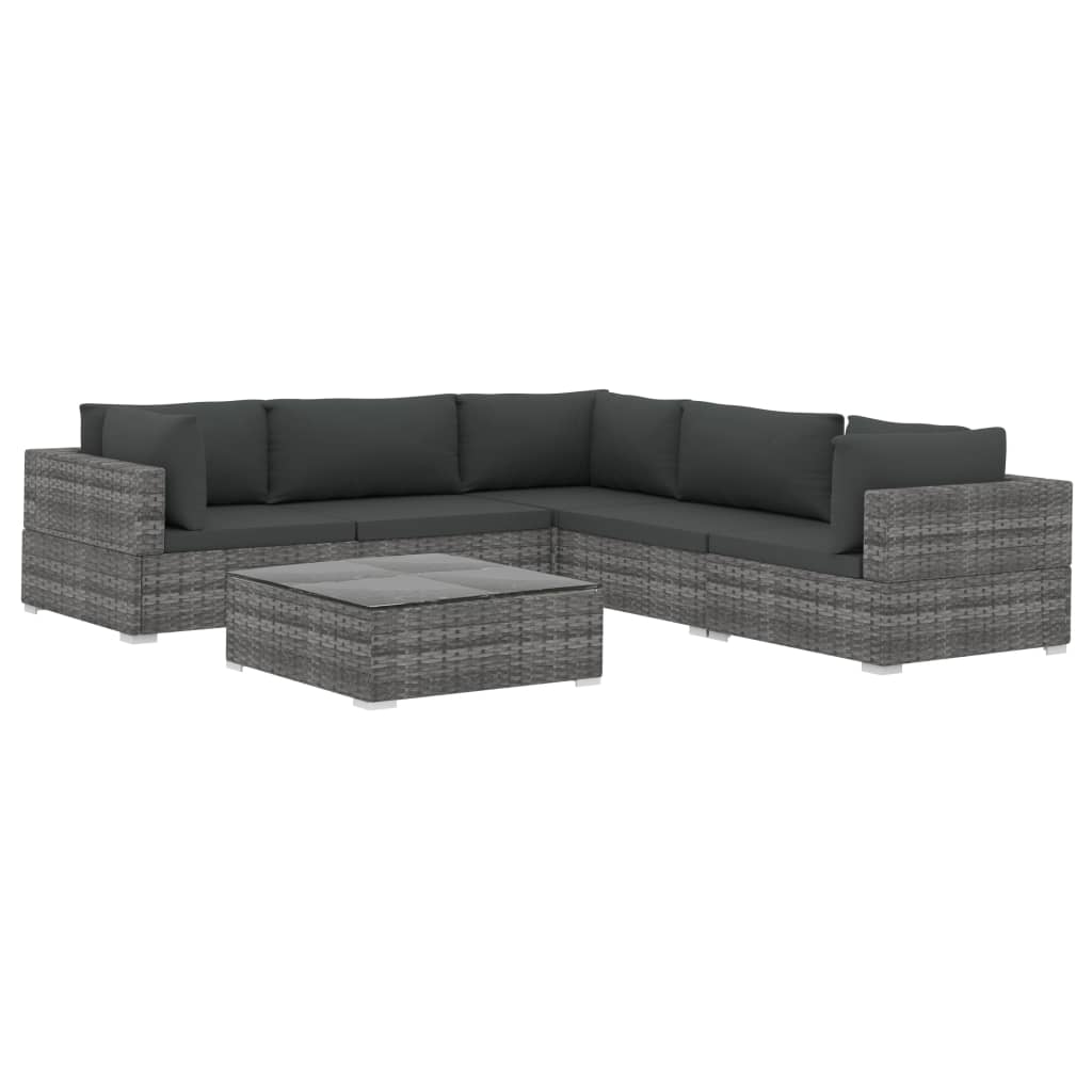 vidaXL Patio Furniture Set 6 Piece Patio Sectional Sofa with Table Poly Rattan-3
