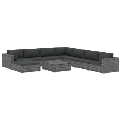 vidaXL Patio Furniture Set 9 Piece Patio Sectional Sofa with Table Poly Rattan-3