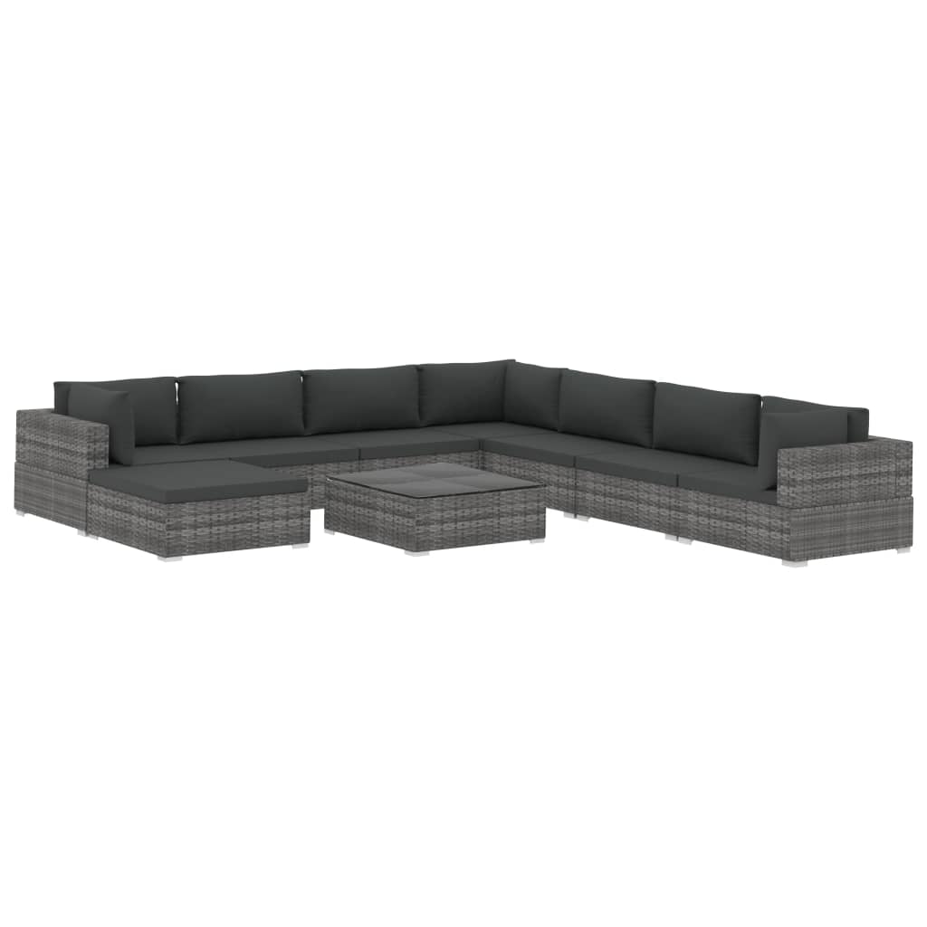 vidaXL Patio Furniture Set 9 Piece Patio Sectional Sofa with Table Poly Rattan-3
