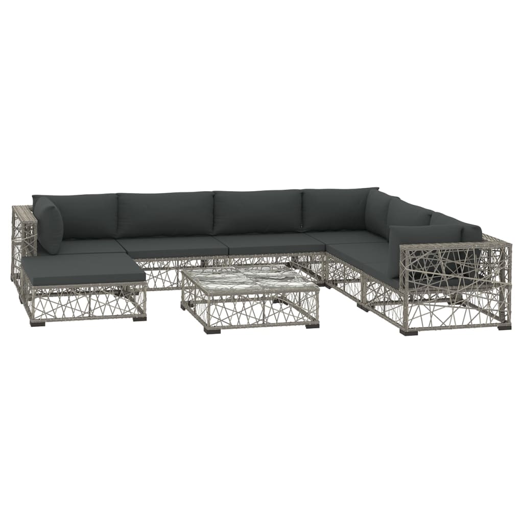 vidaXL 8 Piece Patio Lounge Set with Cushions Poly Rattan Gray-1