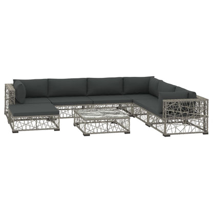 vidaXL 8 Piece Patio Lounge Set with Cushions Poly Rattan Gray-1
