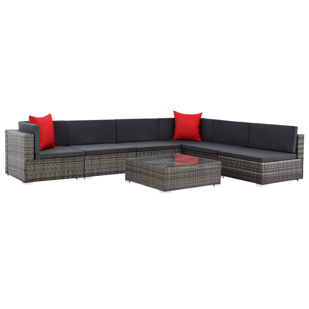 vidaXL 7 Piece Patio Lounge Set with Cushions Poly Rattan Gray-1