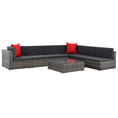 vidaXL 7 Piece Patio Lounge Set with Cushions Poly Rattan Gray-1