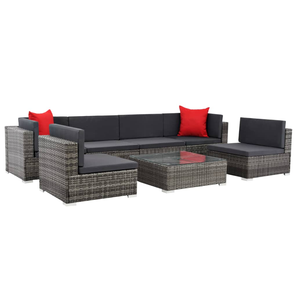 vidaXL 7 Piece Patio Lounge Set with Cushions Poly Rattan Gray-3