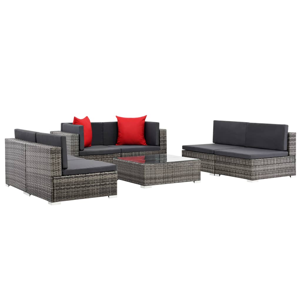 vidaXL 7 Piece Patio Lounge Set with Cushions Poly Rattan Gray-4
