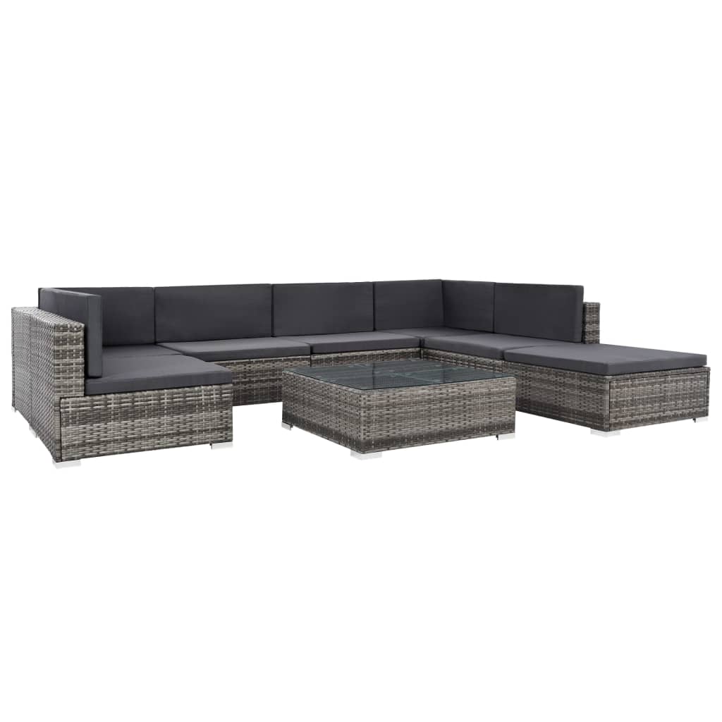 vidaXL 8 Piece Patio Lounge Set with Cushions Poly Rattan Gray-0