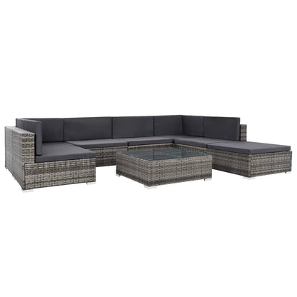 vidaXL 8 Piece Patio Lounge Set with Cushions Poly Rattan Gray-0