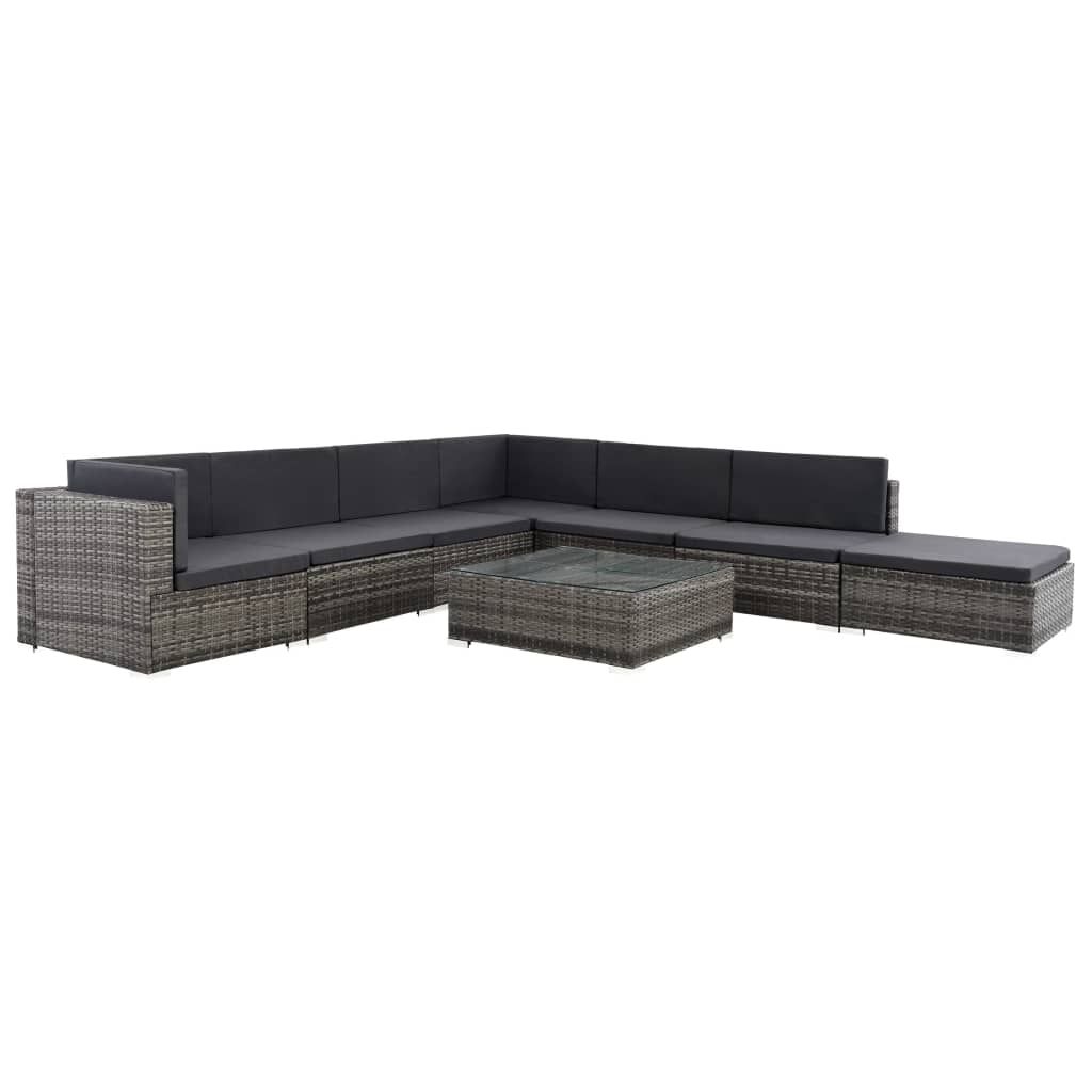 vidaXL 8 Piece Patio Lounge Set with Cushions Poly Rattan Gray-1