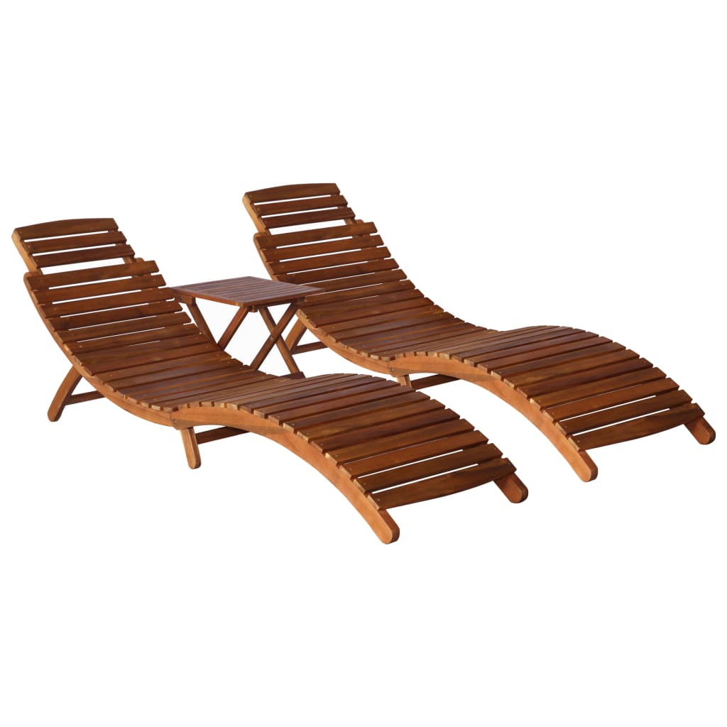 vidaXL 3 Piece Sunlounger with Tea Table Solid Acacia Wood-0
