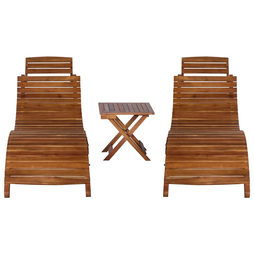 vidaXL 3 Piece Sunlounger with Tea Table Solid Acacia Wood-3