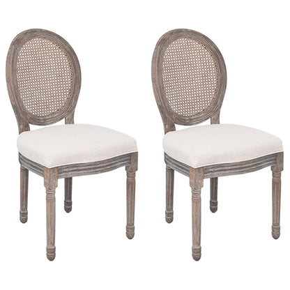 vidaXL Dining Chairs Accent Dining Side Chair with Rattan Back Cream Fabric-1