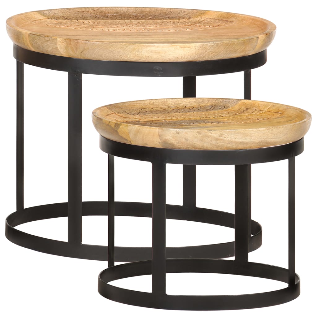 vidaXL Round Side Tables 2 pcs Solid Mango Wood and Steel-1
