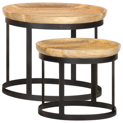vidaXL Round Side Tables 2 pcs Solid Mango Wood and Steel-1