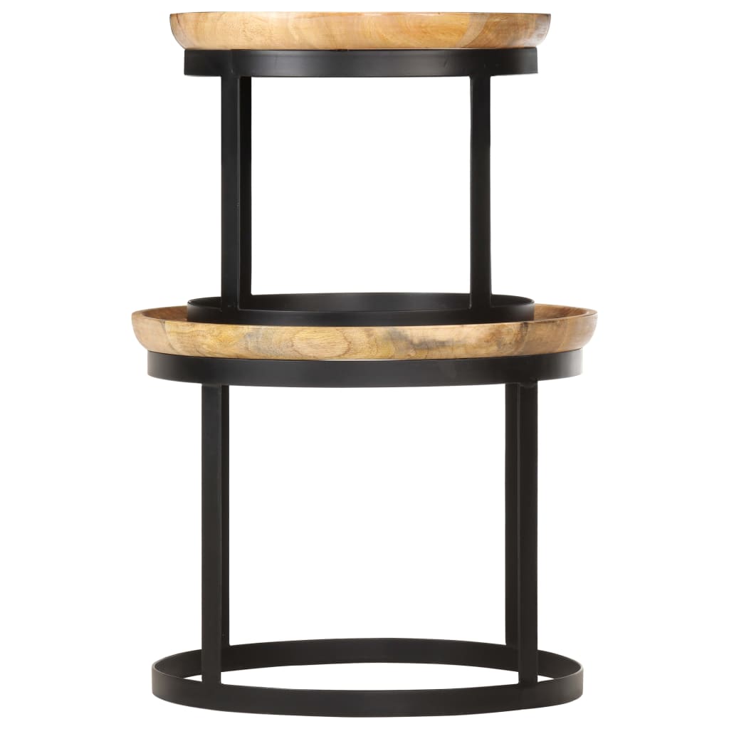 vidaXL Round Side Tables 2 pcs Solid Mango Wood and Steel-2