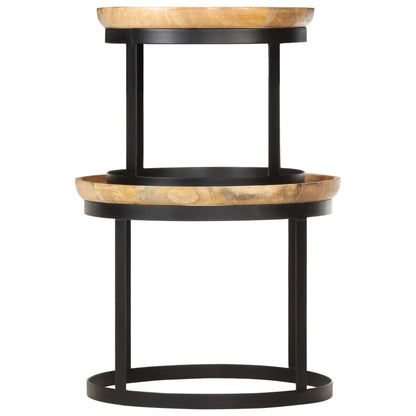 vidaXL Round Side Tables 2 pcs Solid Mango Wood and Steel-2