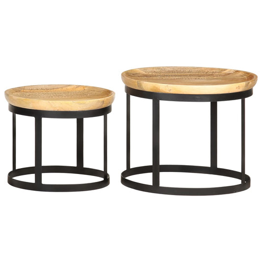 vidaXL Round Side Tables 2 pcs Solid Mango Wood and Steel-0