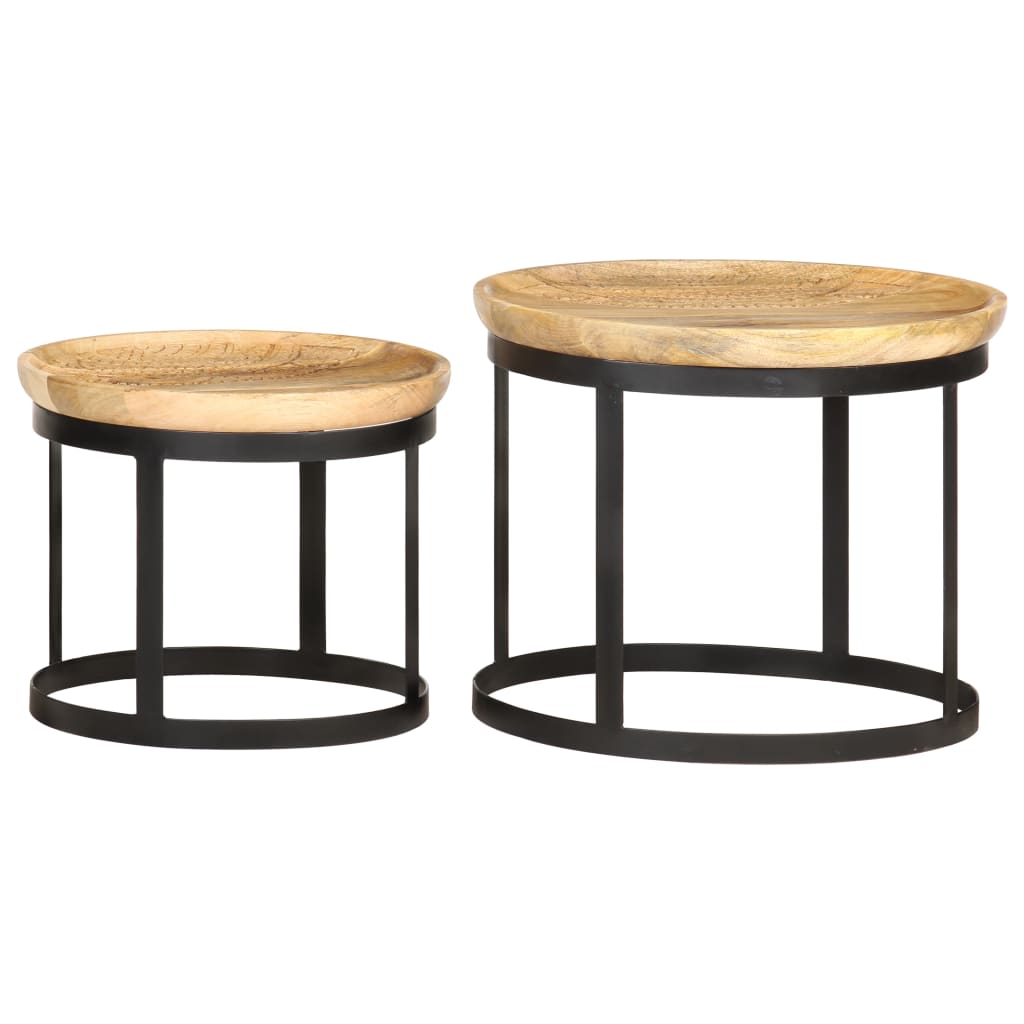 vidaXL Round Side Tables 2 pcs Solid Mango Wood and Steel-3