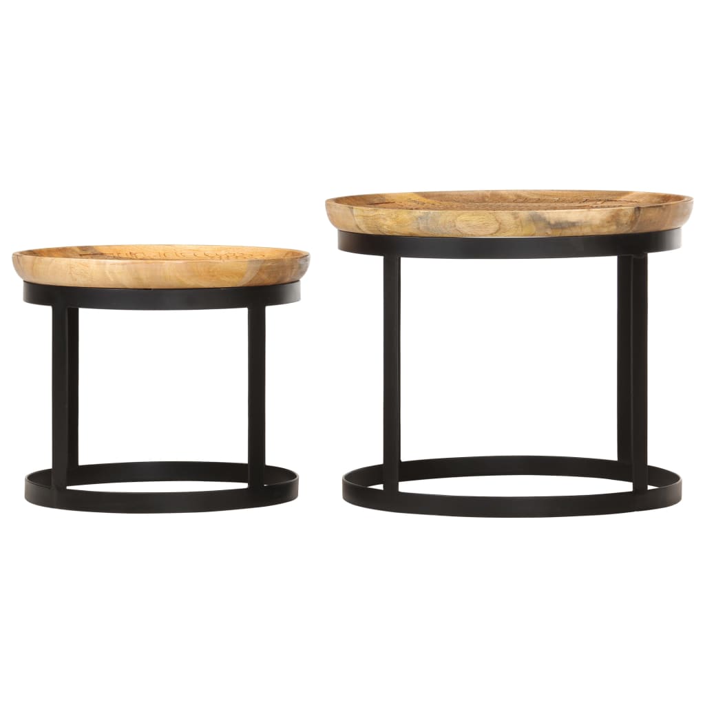 vidaXL Round Side Tables 2 pcs Solid Mango Wood and Steel-4