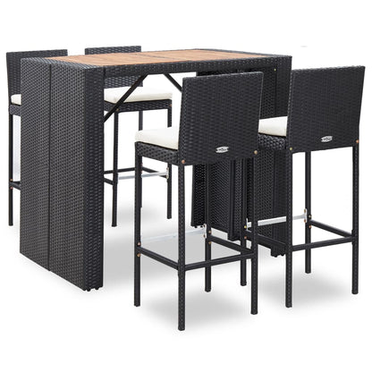 vidaXL 5 Piece Patio Bar Set Poly Rattan and Acacia Wood Black-0