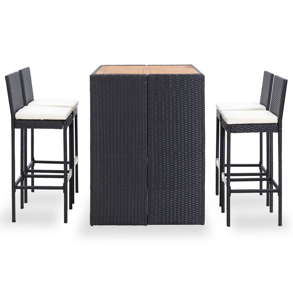 vidaXL 5 Piece Patio Bar Set Poly Rattan and Acacia Wood Black-4