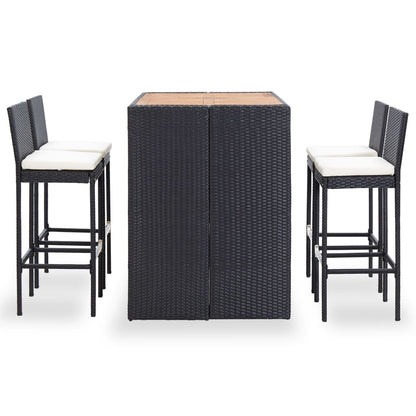 vidaXL 5 Piece Patio Bar Set Poly Rattan and Acacia Wood Black-4