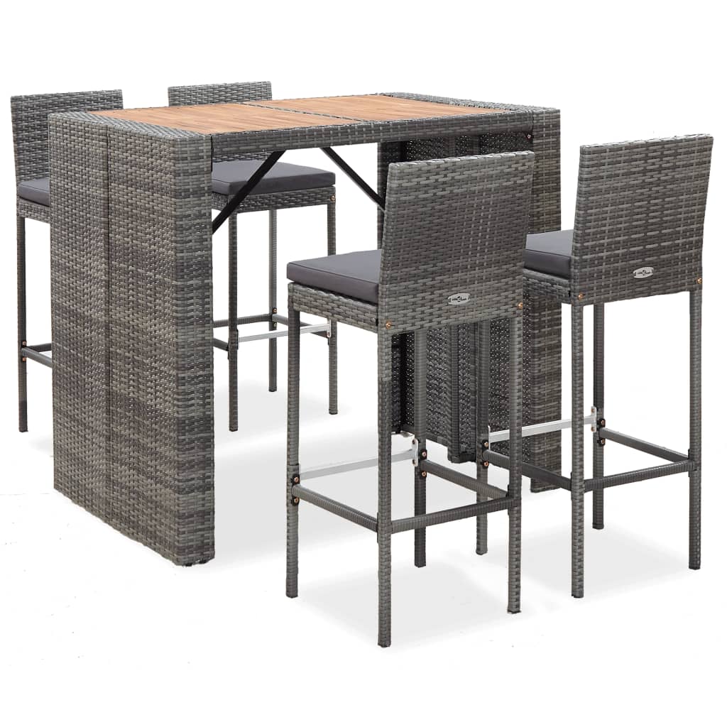 vidaXL 5 Piece Patio Bar Set Poly Rattan and Acacia Wood Black-5